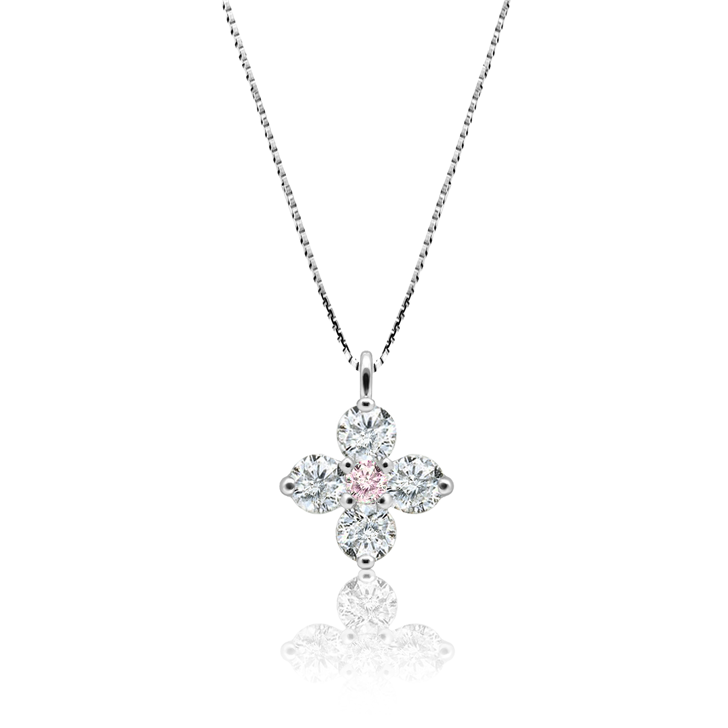 プラチナ 希少な天然ピンクダイヤモンド花のネックレス | 【美輪宝石 